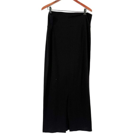 Eileen Fisher Black Maxi Skirt Pull On Large Rayon Lycra Column Rayon Lycra Slit - Picture 2 of 6